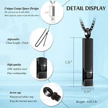 XSMZB Crystal Cremation Urn Jewelry Cube Memorial Ashes Necklace Pendant Keepsake- Black Birthstone ...