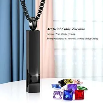 XSMZB Crystal Cremation Urn Jewelry Cube Memorial Ashes Necklace Pendant Keepsake- Black Birthstone Series(Black)