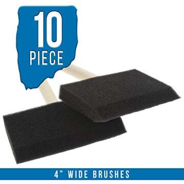 US Art Supply 4 inch Foam Sponge Wood Handle Paint Brush Set (Value Pack of 10) - Lightweight, durable and great for Acrylics, Stains, Varnishes, Crafts, Art