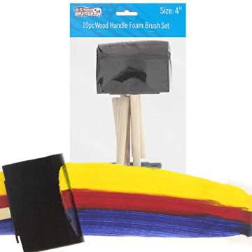 US Art Supply 4 inch Foam Sponge Wood Handle Paint Brush Set (Value Pack of 10) - Lightweight, durable and great for Acrylics, Stains, Varnishes, Crafts, Art