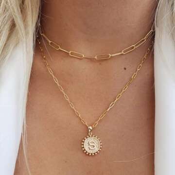 STORUP Layered Gold Initial Necklaces for Women Trendy, Dainty Initial M Necklace Paperclip Chain Necklace Personalized Monogram Layered Gold Initial Necklaces for Women Jewelry