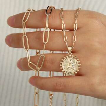 STORUP Layered Gold Initial Necklaces for Women Trendy, Dainty Initial M Necklace Paperclip Chain Necklace Personalized Monogram Layered Gold Initial Necklaces for Women Jewelry