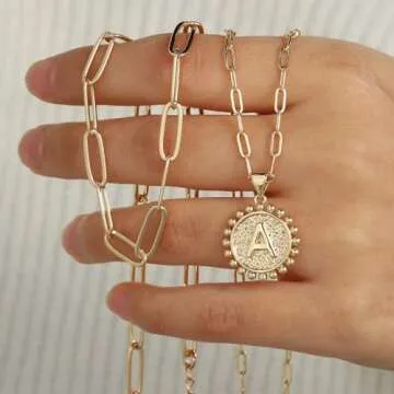 STORUP Layered Gold Initial Necklaces for Women Trendy, Dainty Initial M Necklace Paperclip Chain Necklace Personalized Monogram Layered Gold Initial Necklaces for Women Jewelry