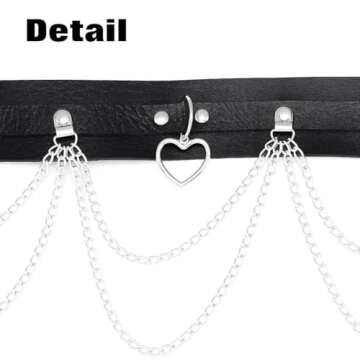 Bodiy Punk Waist Chain Belts Leather Gothic Layered Heart Love Rave Belly Body Chains Jewelry for Women Sexy (Black-1)