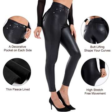 Tagoo Faux Leather Leggings Stylish High Waisted Pants