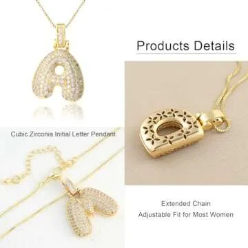 KELMALL Gold Initial Pendant Necklace for Women, Chunky Bubble Balloon Diamond Letter Necklace Personalised Gift
