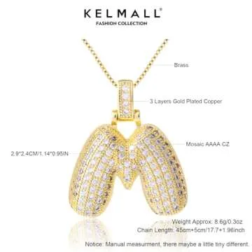 KELMALL Gold Initial Pendant Necklace for Women, Chunky Bubble Balloon Diamond Letter Necklace Personalised Gift