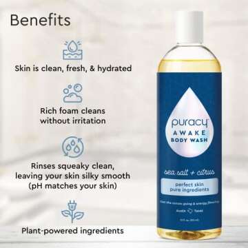 Puracy Body Wash, Natural Body Wash, 98.6% Pure Plant Ingredients, Moisturizing Shower Gel for Women...