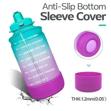 Elvira Large 1 Gallon/128 oz Motivational Time Marker Water Bottle with Straw & Protective Silicone Boot, BPA Free Anti-slip Leakproof for Fitness, Gym and Outdoor Sports-Green/Purple Gradient
