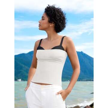 MIHOLL Corset Tops for Women Sleeveless Tank Tops Contrast Casual Summer Slim Fit Tank Shirts(White, Large)