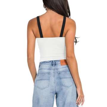 MIHOLL Corset Tops for Women Sleeveless Tank Tops Contrast Casual Summer Slim Fit Tank Shirts(White, Large)