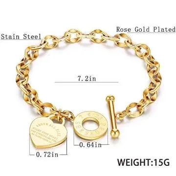 Kelistom 316L Stainless Steel Love Heart Charm Bracelet for Women Romantic Gift 18k Gold Plated OT C...