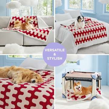 Lesure Waterproof Puppy Blanket for Small Dogs - Washable Double Sided Dog Blankets with Warm Jacquard Shag and Soft Sherpa Fleece, Pet Cat Blanket for Couch Protection, 3D Textured Wave, Red