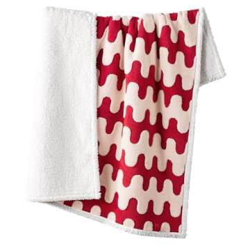 Lesure Waterproof Puppy Blanket for Small Dogs - Washable Double Sided Dog Blankets with Warm Jacquard Shag and Soft Sherpa Fleece, Pet Cat Blanket for Couch Protection, 3D Textured Wave, Red