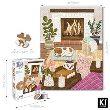 500 Piece Puzzle for Adults Hygge Collection Cozy Fireplace by Olivia Gibbs Blueboard Puzzle Jigsaw + Bonus Candle KI Puzzles from Playview