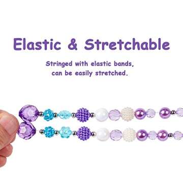 G.C 3 Sets Girl Princess Necklace Bracelet with Colorful Unicorn Mermaid Rainbow Pendant Kids Stretchy Chunky Costume Jewelry Gift Party Favors Dress up Jewelry for Little Girl Toddler(with Gift Box) (A)