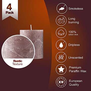 SPAAS Rustic Taupe Pillar Candles Set of 4 - Clean Burning