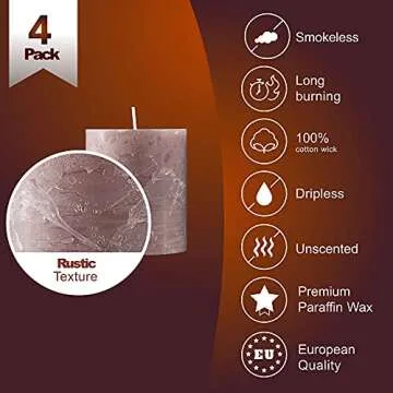 SPAAS Rustic Taupe Pillar Candles Set of 4 - Clean Burning