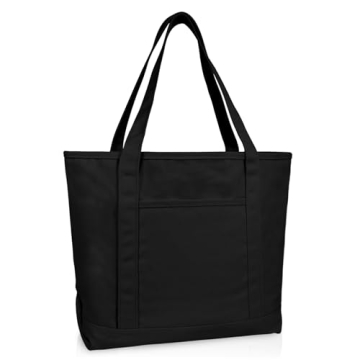 DALIX 20" Durable Solid Black Cotton Canvas Shopping Tote Bag