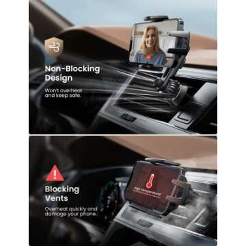 LISEN Cell Phone Car Mount for iPhone [Enjoy Never Blocking], Universal Car Phone Holder Vent Phone Mount for Car [2 Hook Kit] Hands Free Phone Car Mount Fits iPhone 16 15 Pro Max Plus Samsung