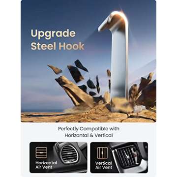 LISEN Cell Phone Car Mount for iPhone [Enjoy Never Blocking], Universal Car Phone Holder Vent Phone Mount for Car [2 Hook Kit] Hands Free Phone Car Mount Fits iPhone 16 15 Pro Max Plus Samsung