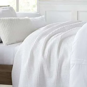 100% Cotton Waffle Weave Bed Blanket | Soft, Breathable, and Lightweight Blanket for All-Season | Perfect for Layering | Brielle Collection (Full/Queen, White)