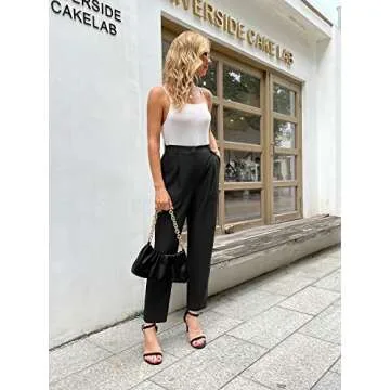 GRACE KARIN Women Casual Work Pants with Pockets Elastic Waist Pants Black S