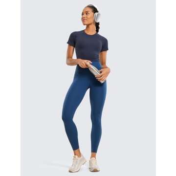 CRZ YOGA Womens Butterluxe Workout Leggings 25 Inches - High Waisted Gym Yoga Pants with Pockets Buttery Soft French Navy Small