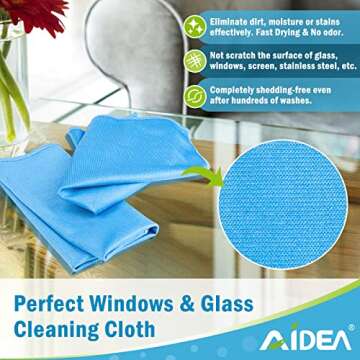 AIDEA Microfiber Glass Cleaning Cloths-8PK, Lint Free Streak Free Cleaning Towels, Quickly Clean Windows, Glass, Mirrors, Windshields, Stainless Steel, Lint-Free Window Cloth Blue-16”×14”