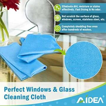 AIDEA Microfiber Glass Cleaning Cloths-8PK, Lint Free Streak Free Cleaning Towels, Quickly Clean Windows, Glass, Mirrors, Windshields, Stainless Steel, Lint-Free Window Cloth Blue-16”×14”