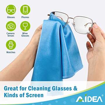 AIDEA Microfiber Glass Cleaning Cloths-8PK, Lint Free Streak Free Cleaning Towels, Quickly Clean Windows, Glass, Mirrors, Windshields, Stainless Steel, Lint-Free Window Cloth Blue-16”×14”