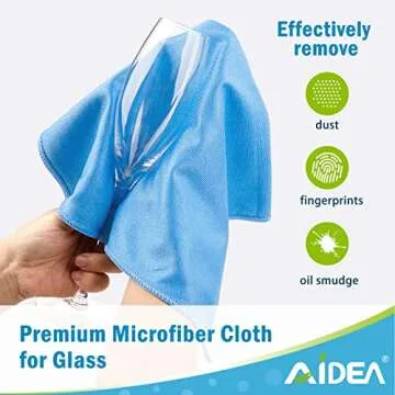 AIDEA Microfiber Glass Cleaning Cloths-8PK, Lint Free Streak Free Cleaning Towels, Quickly Clean Windows, Glass, Mirrors, Windshields, Stainless Steel, Lint-Free Window Cloth Blue-16”×14”
