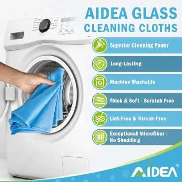 AIDEA Microfiber Glass Cleaning Cloths-8PK, Lint Free Streak Free Cleaning Towels, Quickly Clean Windows, Glass, Mirrors, Windshields, Stainless Steel, Lint-Free Window Cloth Blue-16”×14”