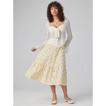 CIDER Lace Square Neck Knotted Long Sleeve Top | Elegant Beige