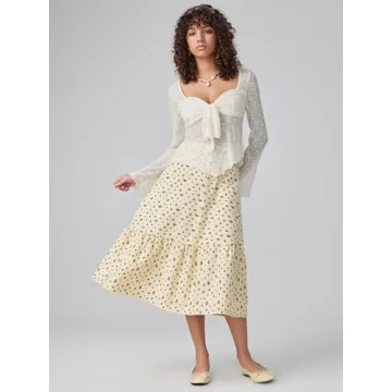 CIDER Lace Square Neck Knotted Long Sleeve Top | Elegant Beige