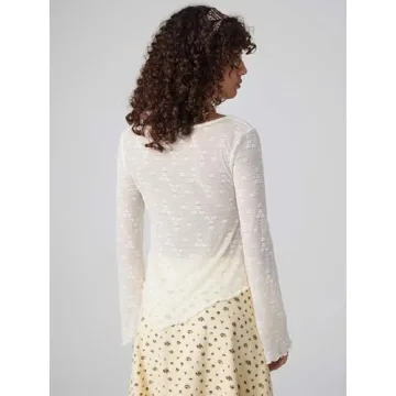 CIDER Lace Square Neck Knotted Long Sleeve Top | Elegant Beige