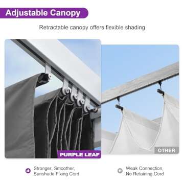 PURPLE LEAF Pergola Retractable Canopy White Pergola Gazebo Patio Metal 10'X 12' Pergola with Outdoo...