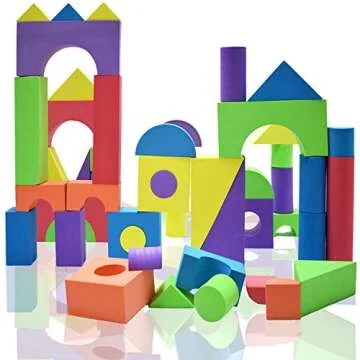 Number 1 in Gadgets Giant Foam Building Blocks, Building Toy for Kids, Ideal Blocks Construction Toys for Toddlers, 50 Pieces Different Shapes and Sizes, Waterproof, Bright Colors, Safe, Non Toxic