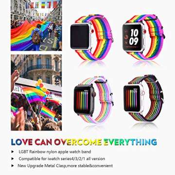 Bandmax Compatible with Rainbow LGBT Apple Watch Bands 38MM 40MMN Nylon Fabric Cloth Sport Straps Wo...