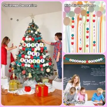 Giant Friendship Bracelet Garland with 50 Plastic Balls,24 PCS Foam Circles for Crafts Kit, Create Vibrant Birthday/Christmas Party Hangings with Star Shaped & Round Balls (Green Red)