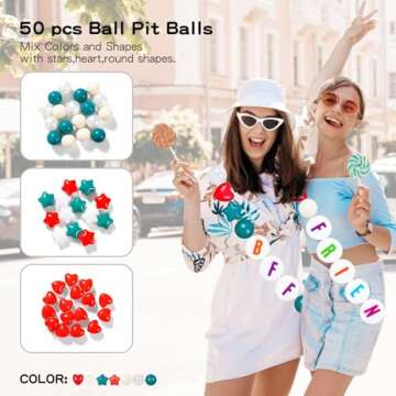 Giant Friendship Bracelet Garland with 50 Plastic Balls,24 PCS Foam Circles for Crafts Kit, Create Vibrant Birthday/Christmas Party Hangings with Star Shaped & Round Balls (Green Red)