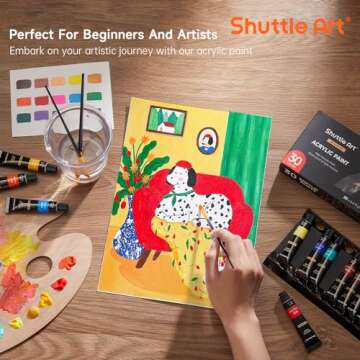 Shuttle Art Acrylic Paint Set, 30 x12ml Tubes Artist Quality Non Toxic Rich Pigments Colors Great for Kids Adults Professional Painting on Rocks Canvas Wood Clay Fabric Ceramic Crafts