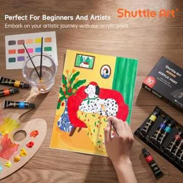 Shuttle Art Acrylic Paint Set, 30 x12ml Tubes Artist Quality Non Toxic Rich Pigments Colors Great for Kids Adults Professional Painting on Rocks Canvas Wood Clay Fabric Ceramic Crafts
