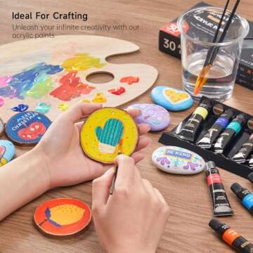 Shuttle Art Acrylic Paint Set, 30 x12ml Tubes Artist Quality Non Toxic Rich Pigments Colors Great for Kids Adults Professional Painting on Rocks Canvas Wood Clay Fabric Ceramic Crafts