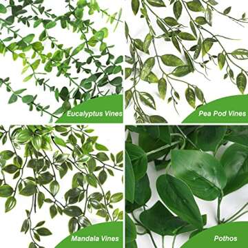 JPSOR Fake Hanging Plants 4 Pack Artificial Hanging Plants Fake Potted Plants, Hanging Eucalyptus Greenery Mandala Vines, Pothos Ivy for Wall Shelf Decor Patio Garden Indoor Outdoor