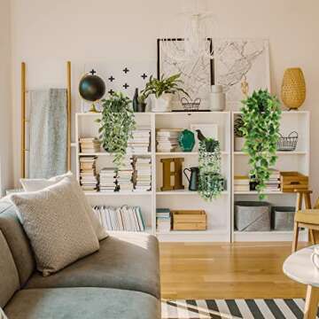 JPSOR Fake Hanging Plants 4 Pack Artificial Hanging Plants Fake Potted Plants, Hanging Eucalyptus Greenery Mandala Vines, Pothos Ivy for Wall Shelf Decor Patio Garden Indoor Outdoor