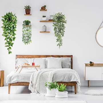 JPSOR Fake Hanging Plants 4 Pack Artificial Hanging Plants Fake Potted Plants, Hanging Eucalyptus Greenery Mandala Vines, Pothos Ivy for Wall Shelf Decor Patio Garden Indoor Outdoor