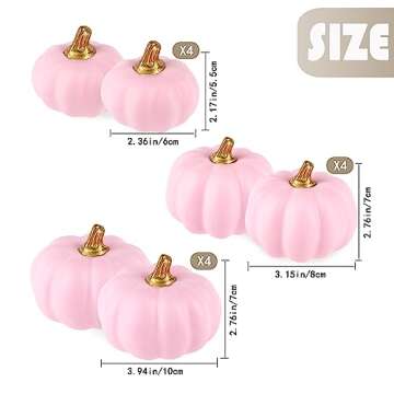 Artmag Artificial Pumpkins Bulk 12Pcs Assorted Sizes Harvest Lifelike Pumpkin Fake Foam Pumpkin for Fall Autumn Halloween Home Party Thanksgiving Party Holiday Decor Pink