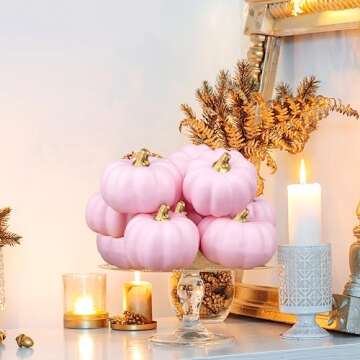 Artmag Artificial Pumpkins Bulk 12Pcs Assorted Sizes Harvest Lifelike Pumpkin Fake Foam Pumpkin for Fall Autumn Halloween Home Party Thanksgiving Party Holiday Decor Pink