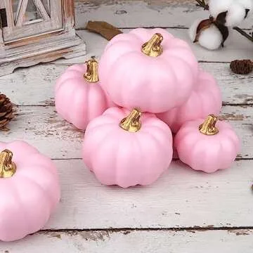 Artmag Artificial Pumpkins Bulk 12Pcs Assorted Sizes Harvest Lifelike Pumpkin Fake Foam Pumpkin for Fall Autumn Halloween Home Party Thanksgiving Party Holiday Decor Pink